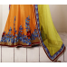Magnificent Orange Colored Stone Worked Net Satin Lehenga Saree Magnificent Orange Colored Stone Worked Net Satin Lehenga Saree